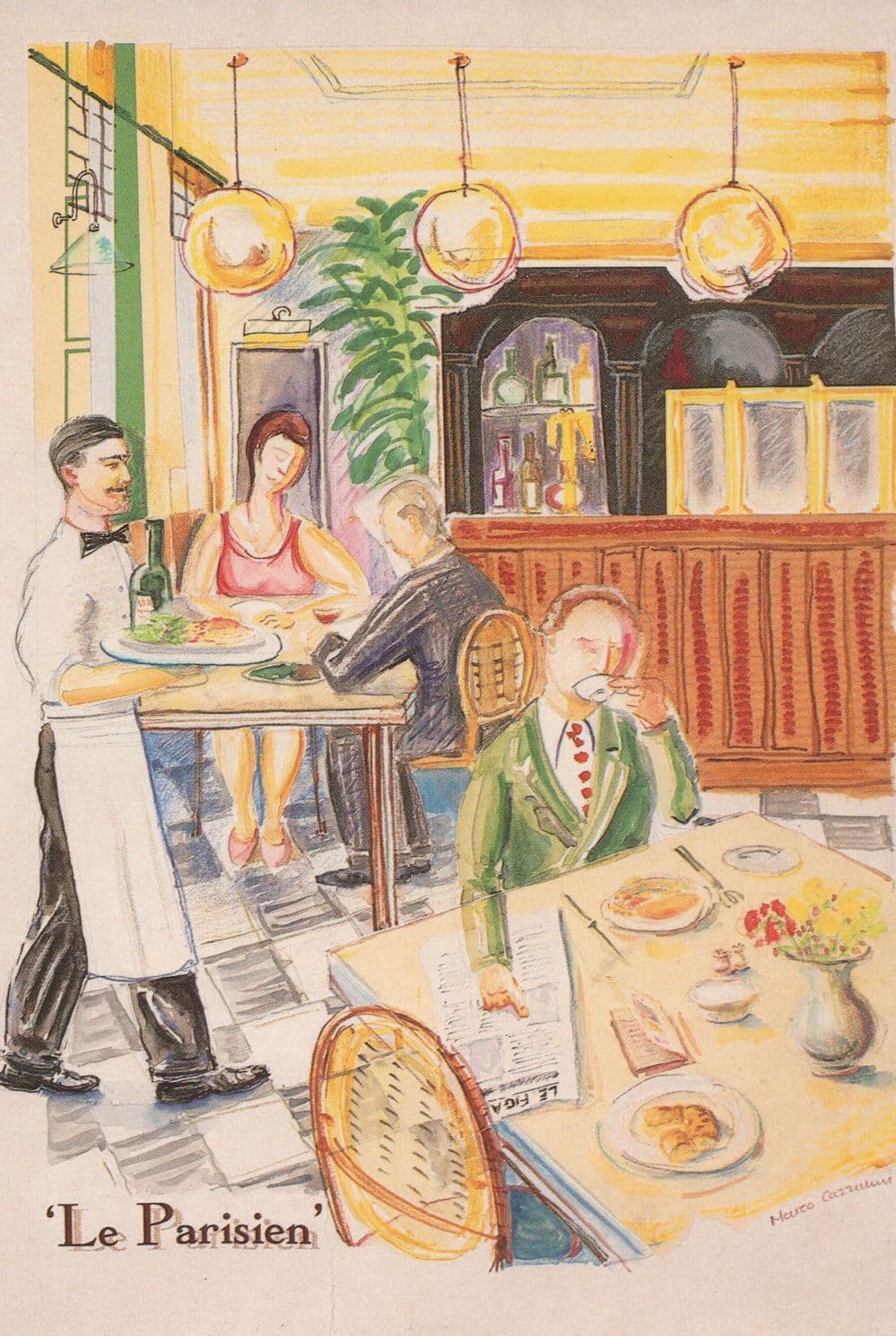 Le Parisien Restaurant Old Bond Street Bath Painting Postcard