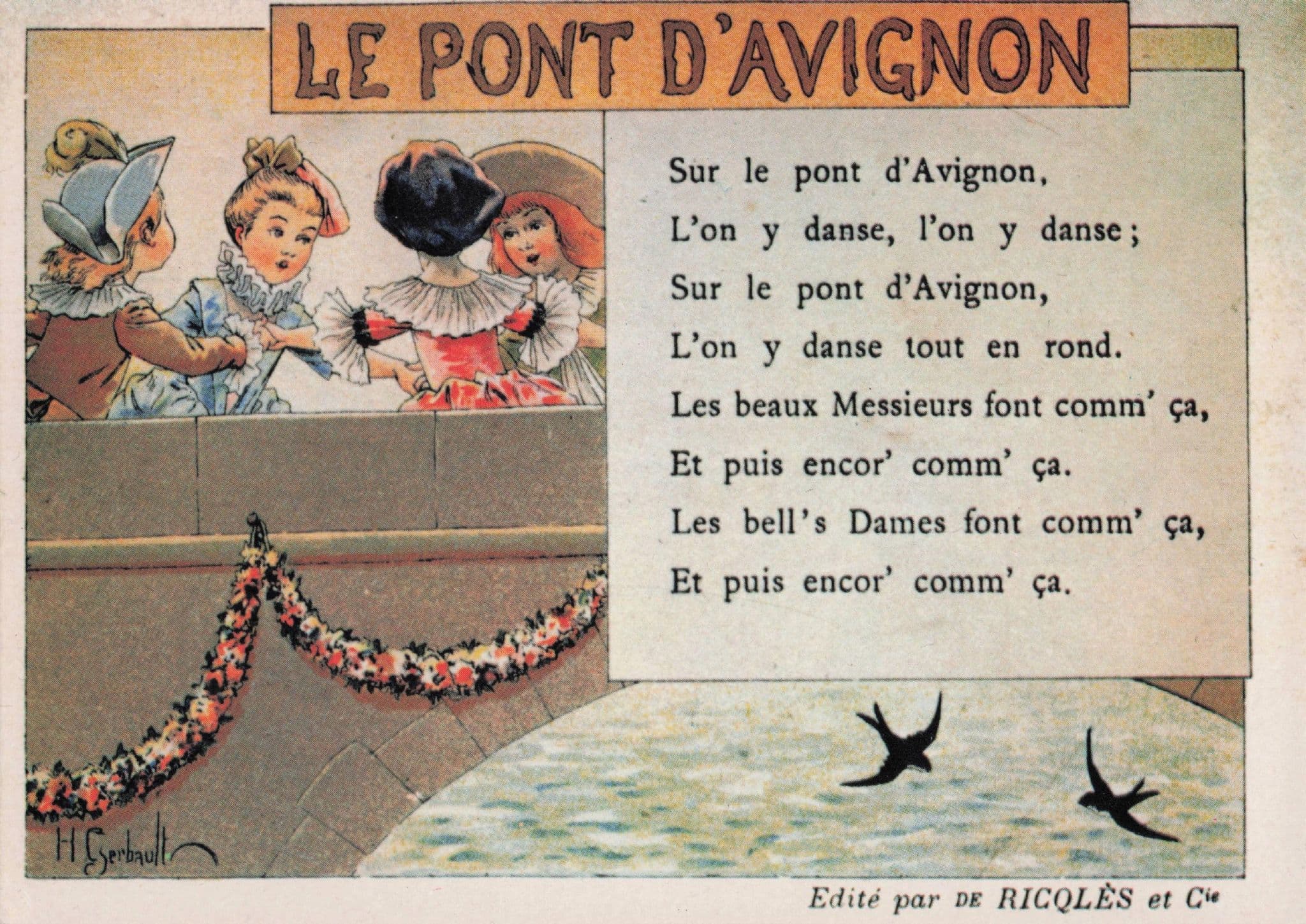 Le Pont D'Avignon French Poem Poetry Painting Art Postcard