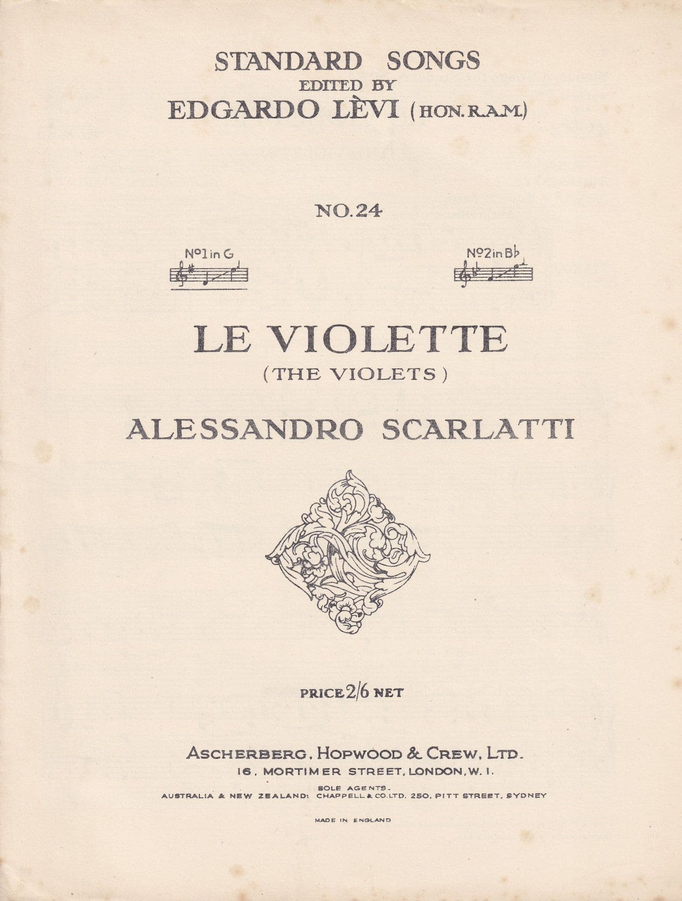 Le Violette Scarlatti Classical Old Sheet Music