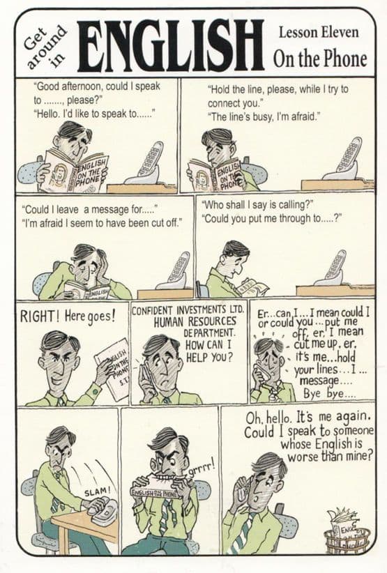 Learn English Language Telephone Disaster Large Comic Humour Postcard