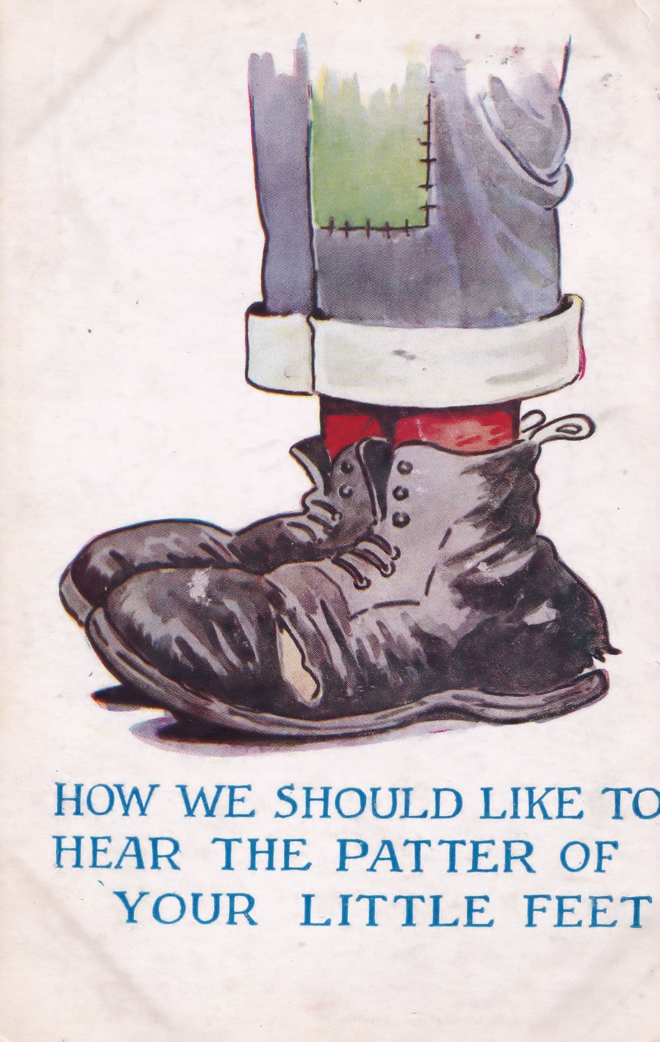 Leather Boots Patter Of Tiny Feet WW1 War Shoes Comic Humour Postcard