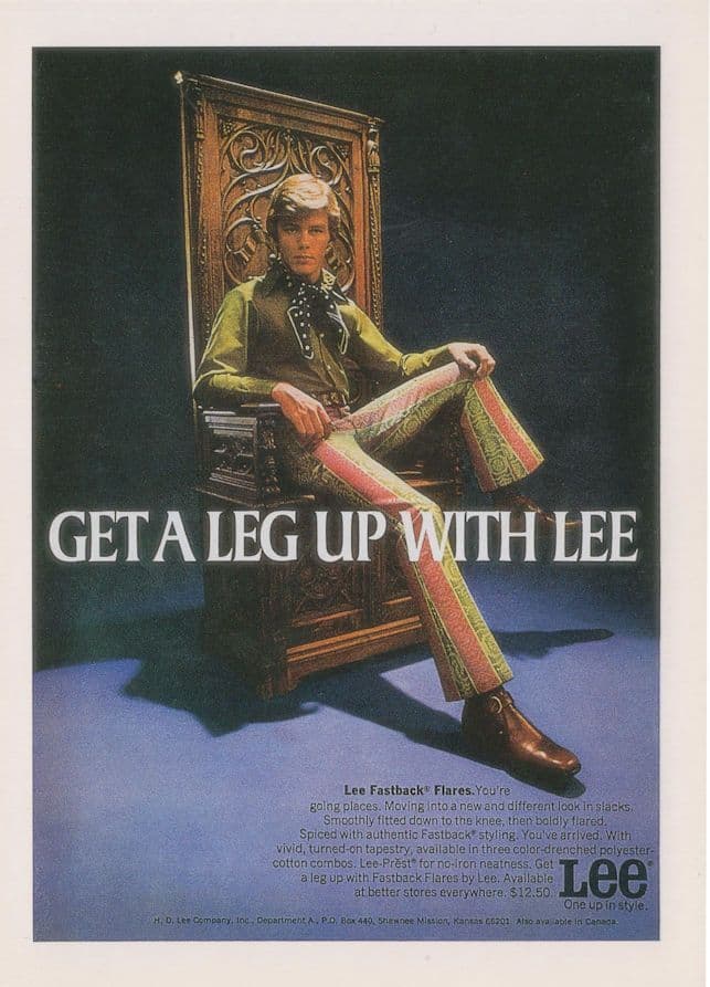 Lee 1970s Flared Trousers Jeans Get Your Leg Over Advertising postcard
