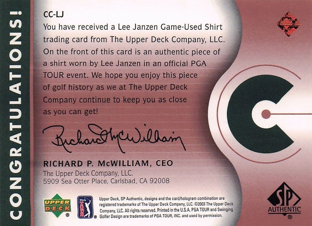 Lee Janzen Course Classics 2003 Authentic Worn PGA Tour Golf Shirt Card