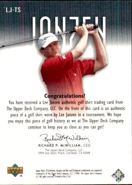 Lee Janzen Upper Deck Worn Tour Swatch Shirt Golf Rare Relic Card