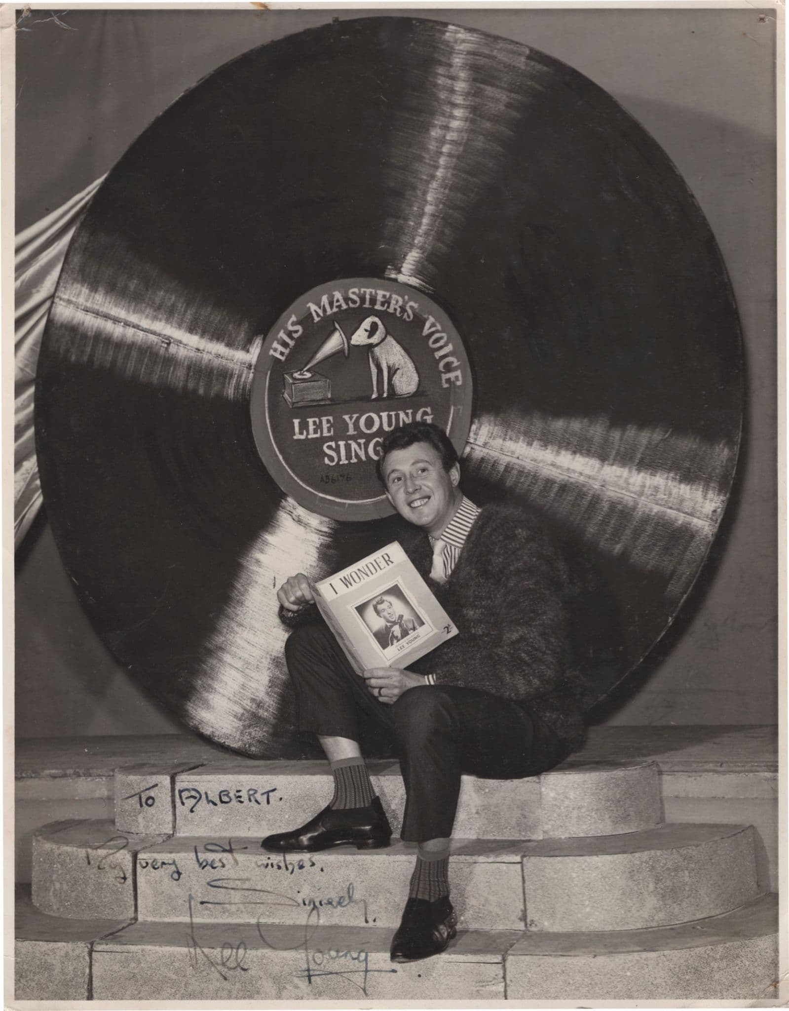 Lee Young of Lester Jazz Singer Giant Hand Signed HMV 78 Record Photo