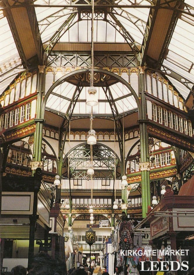 Leeds Yorkshire Kirkgate Market Hanged Lights Clock Shopping Precinct Postcard