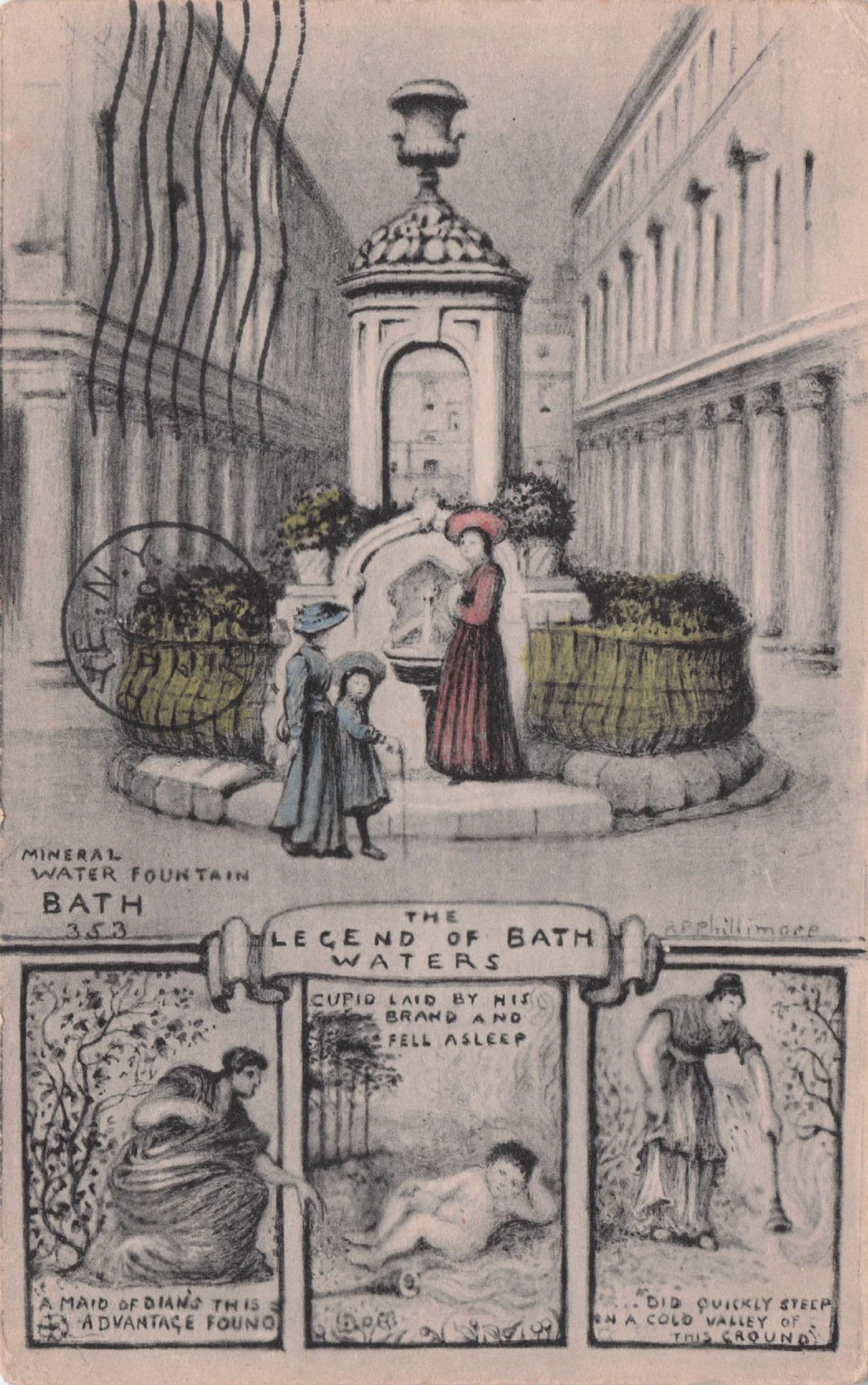 Legend Of Bath Waters Mythology Cupid Phillimore Old Postcard