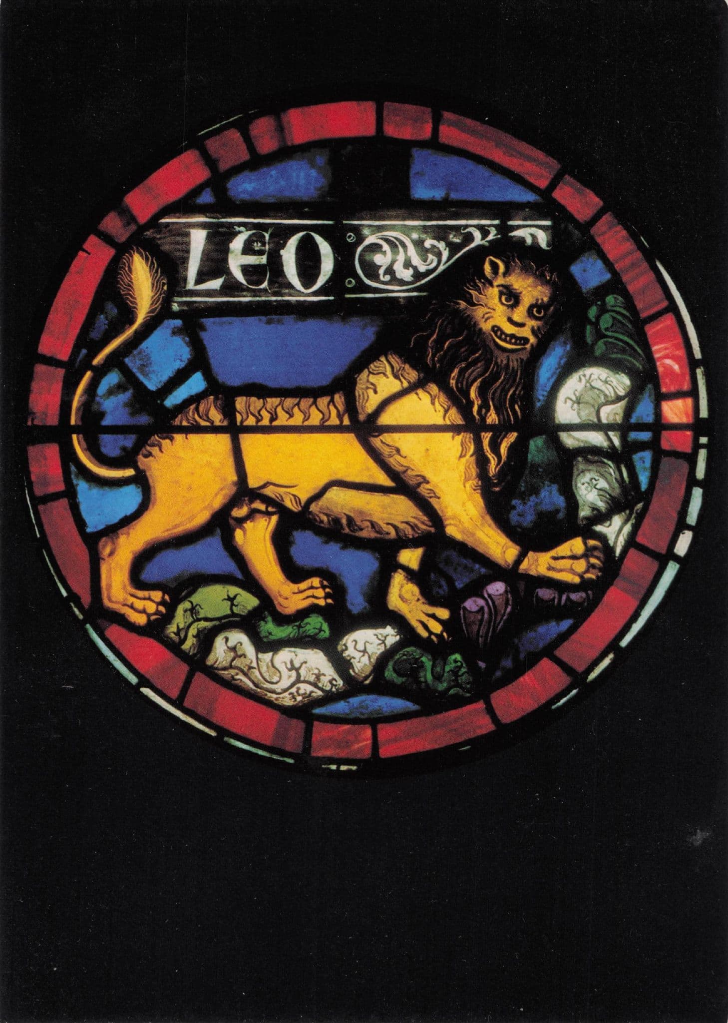 Leo Lion Sign Stained Glass Window Display French Cathedral Postcard