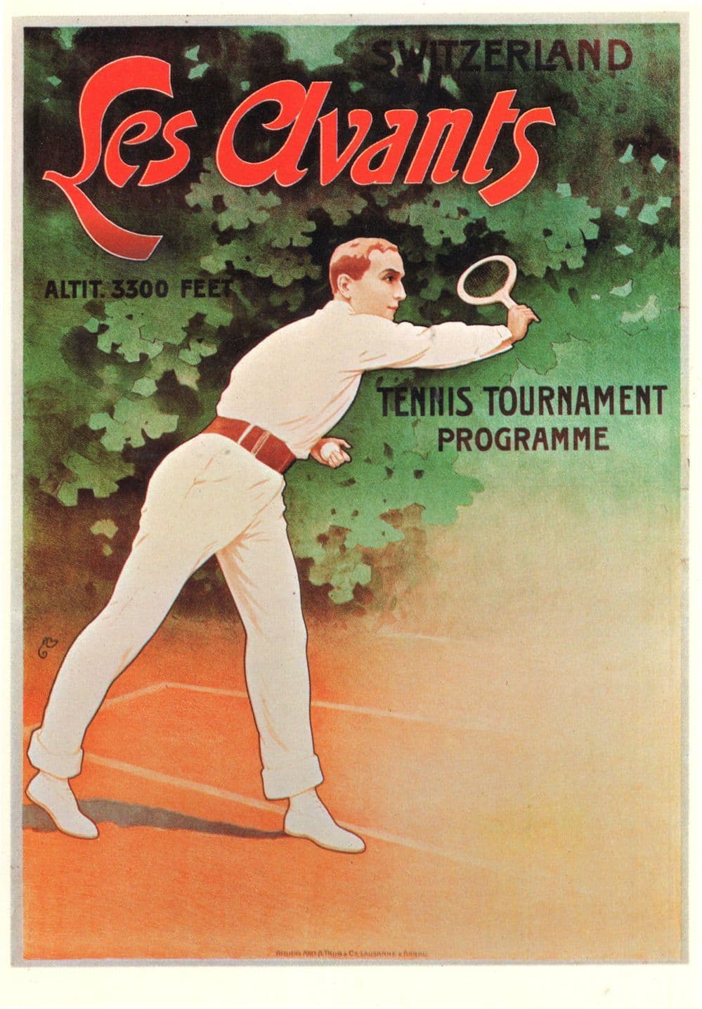Les Avants Switzerland Tennis in 1925 Office Of Tourism Swiss Poster Postcard