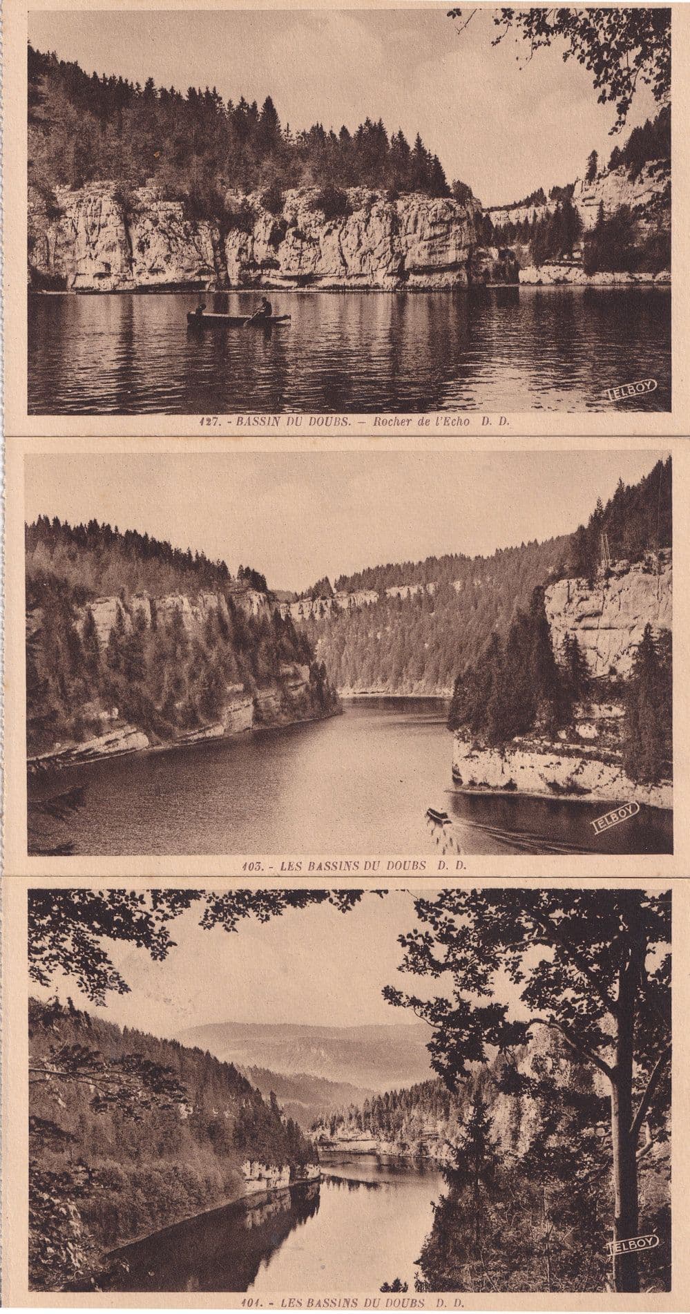 Les Bassin Du Doubs 3x French Antique Water Rowing Boat Postcard s