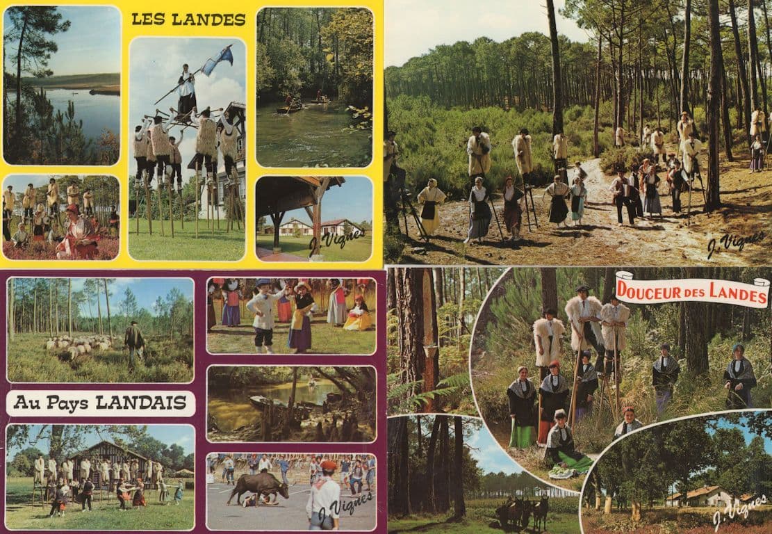 Les Landais French Folklore Men On Stilts EIGHT 8x Postcard s