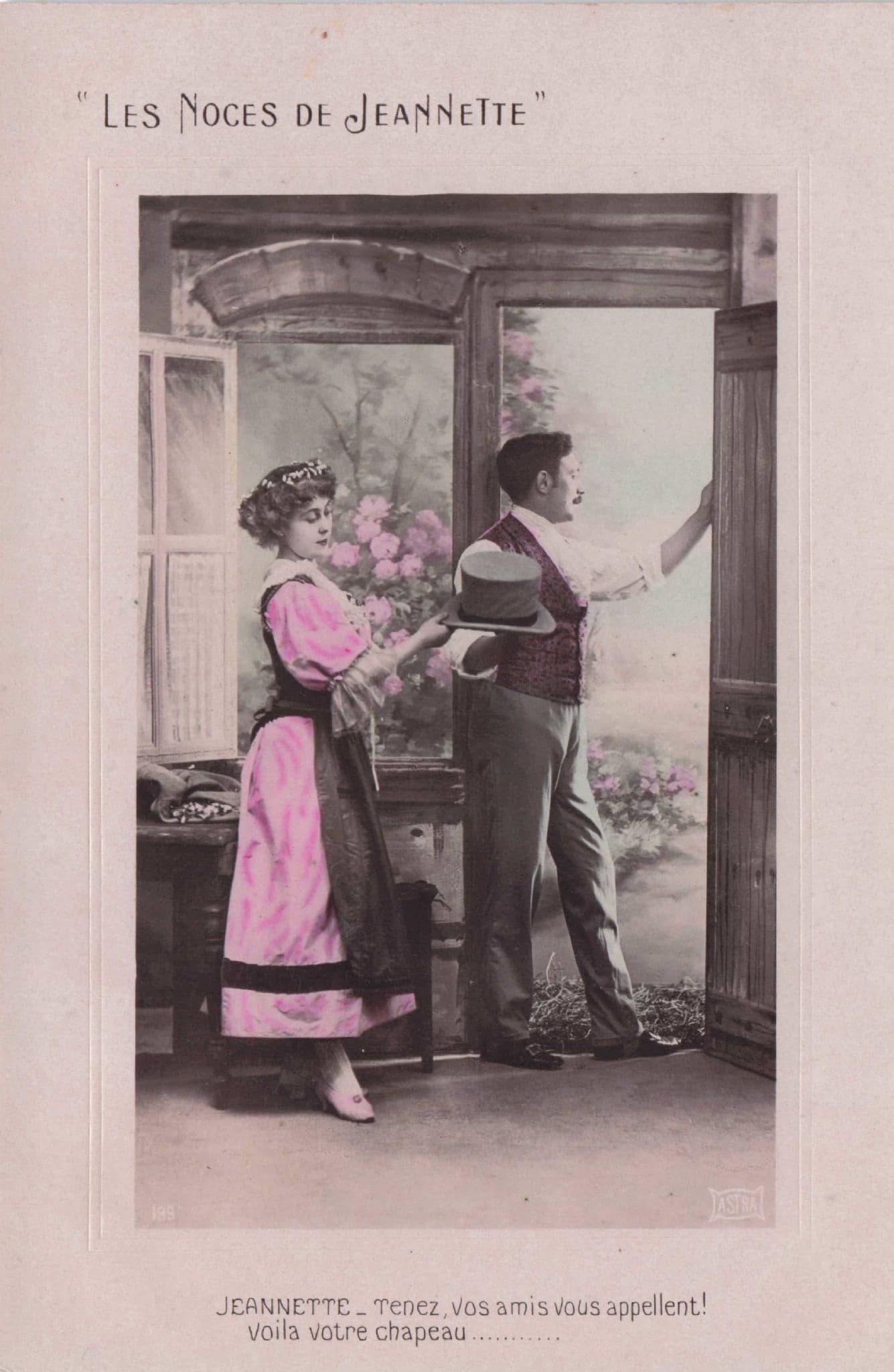 Les Noces De Jeannette Wedding Hat French Lovers Secret Code Old Postcard