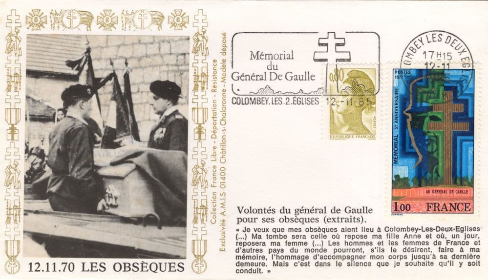 Les Obesques General De Gaulle Memorial French Military RARE FDC