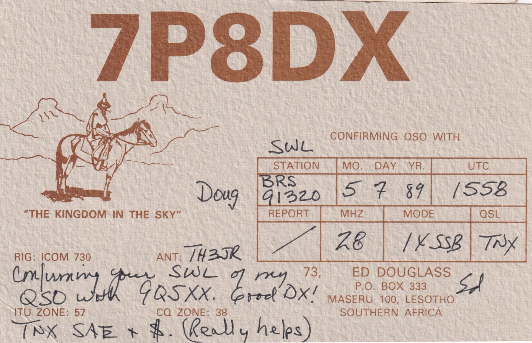 Lesotho South Africa Rare QSL Radio Card