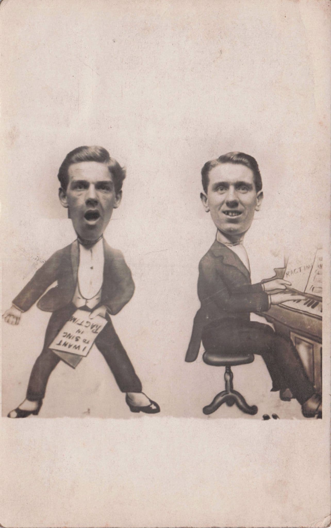 Let's Play Ragtime Antique Jazz Pianist Photo Unidentified Old Postcard