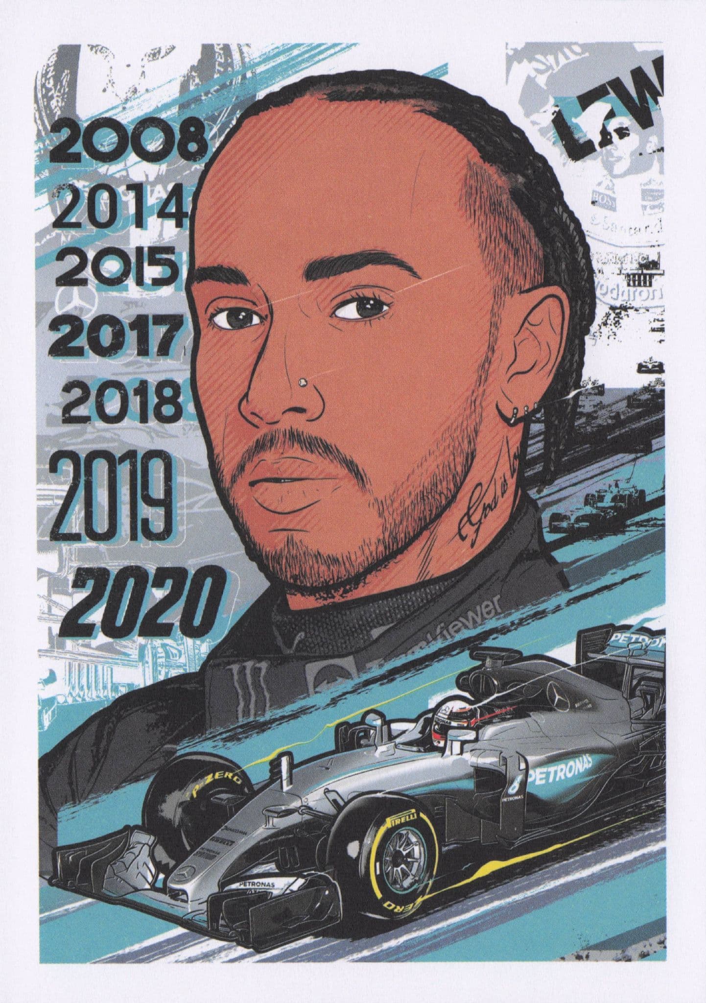 Lewis Hamilton British GB Grand Prix F1 Motor Racing Driver Painting Postcard