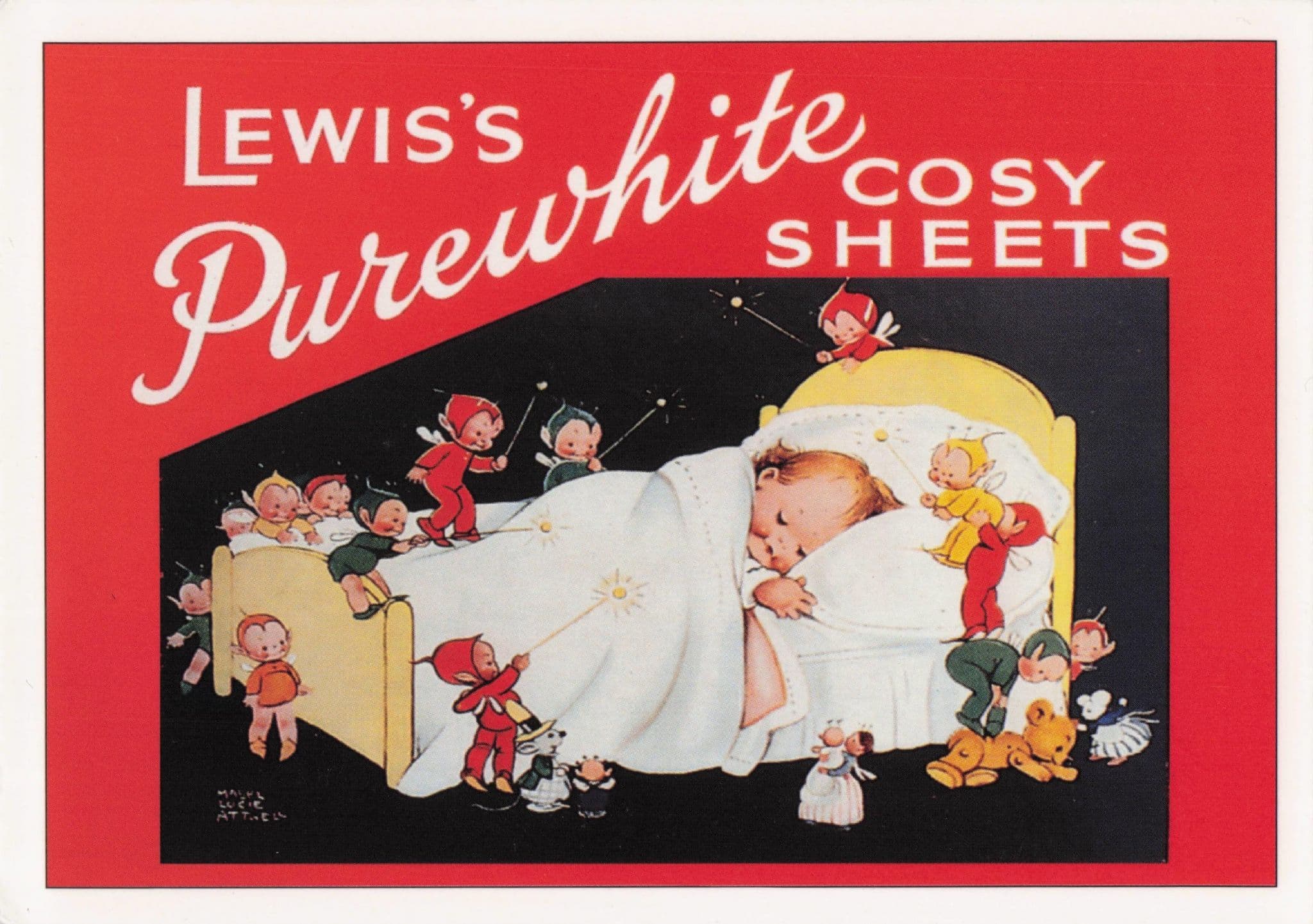 Lewis Pure White Cosy Bed Sheets Poster Advertising Postcard