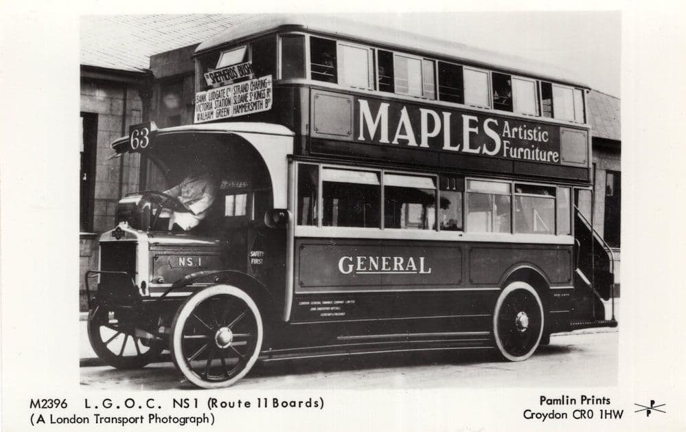 LGOC Route 11 Boards London Bus Maples Furniture Advertising RPC Postcard