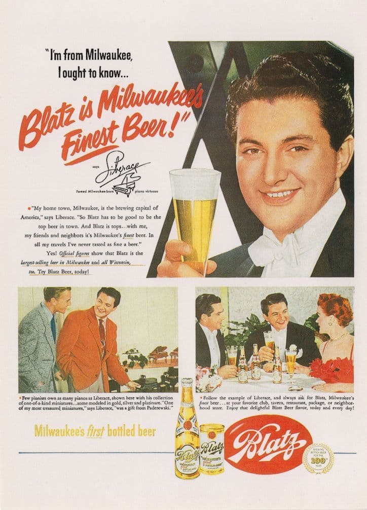 Liberace of Piano Fame Blatz Milwaukee Beer Lager Advertising Postcard