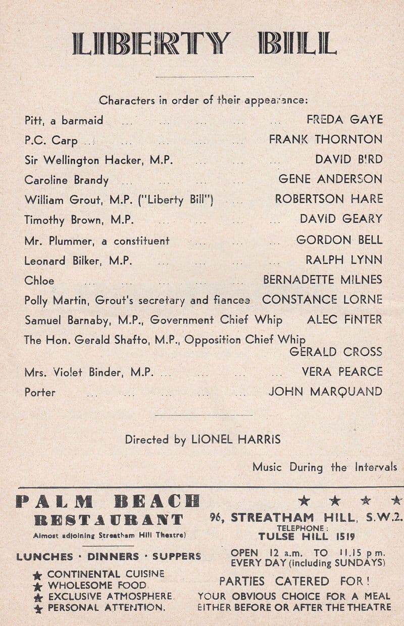 Liberty Bill Gerald Cross Doctor Who Miss Marple The Newcomers Theatre Programme