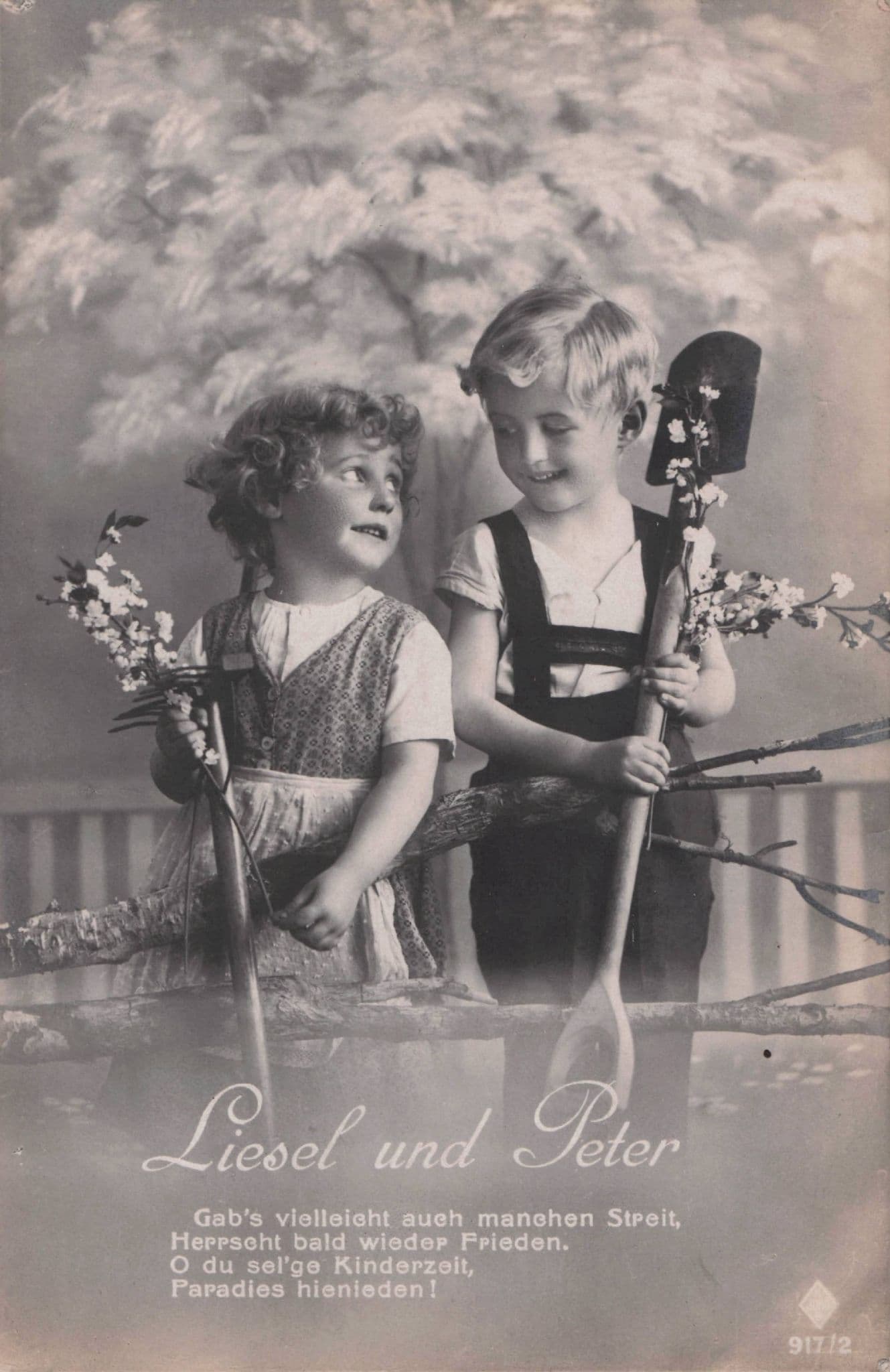 Liesel & Peter German Children Gardeners Antique Postcard
