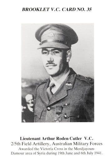 Lieutenant Arthur Cutler Australian Military Victoria Cross WW2 Syria Postcard
