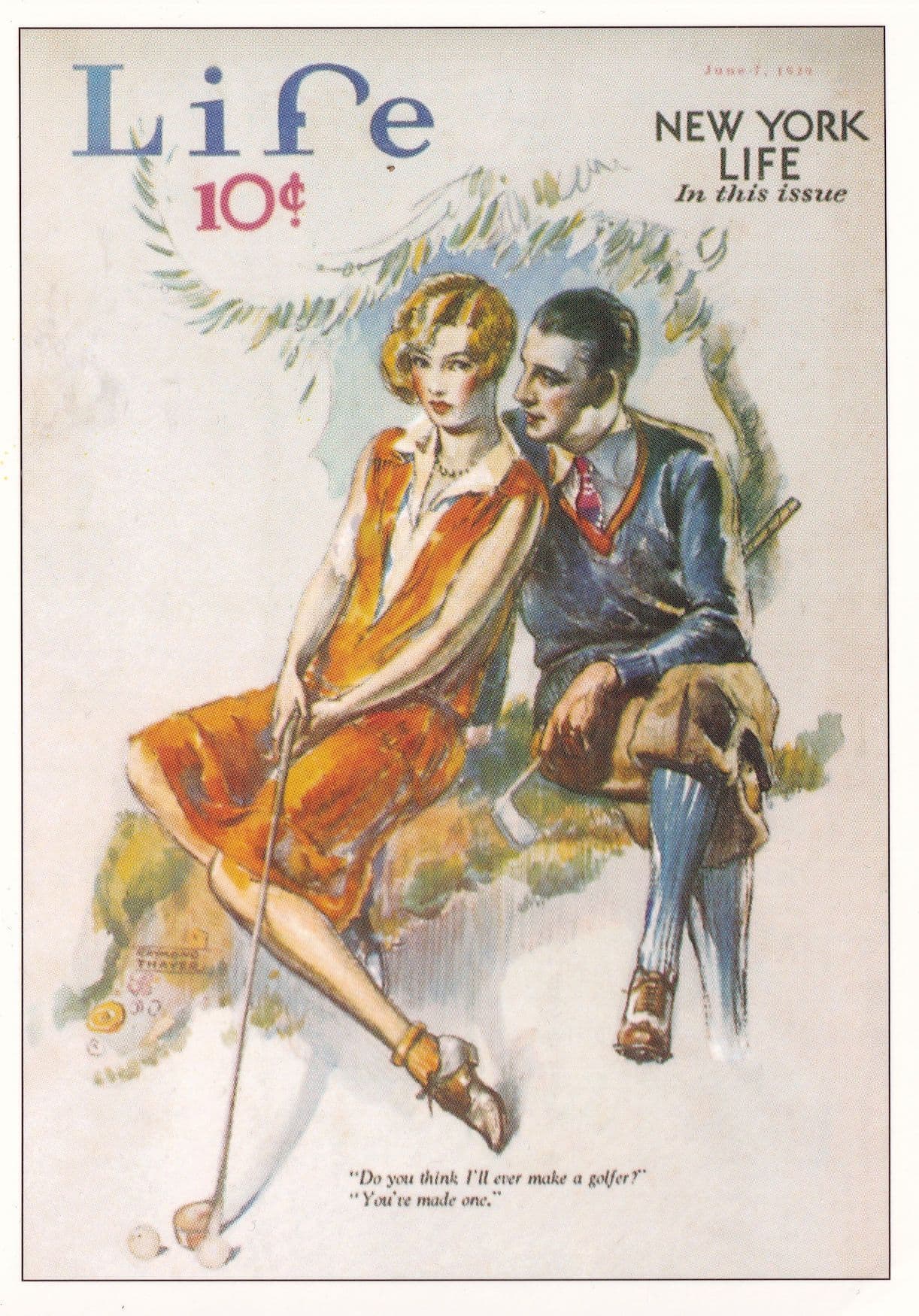 Life Magazine Lady Golfer New York Advertising Poster Postcard