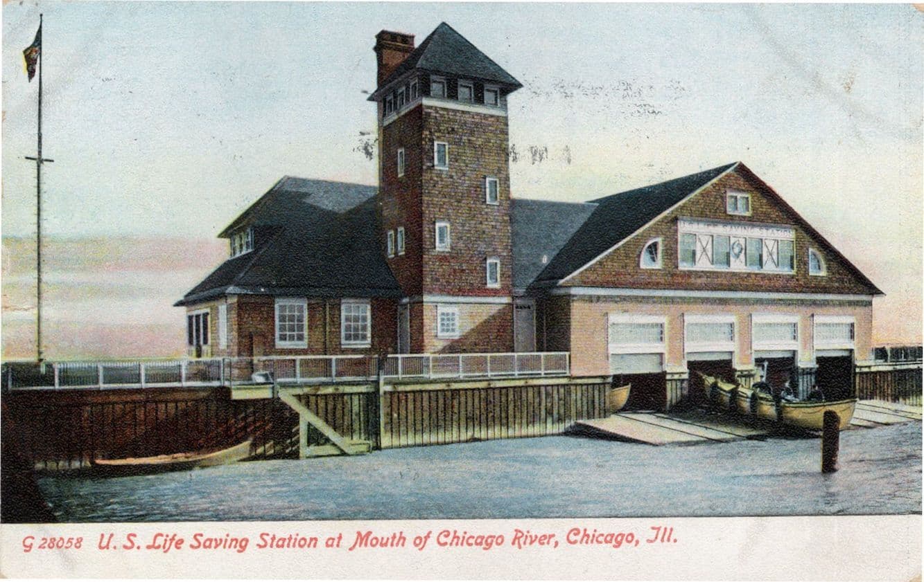 Life Saving Station at Mouth of Chicago River Illinois USA Postcard