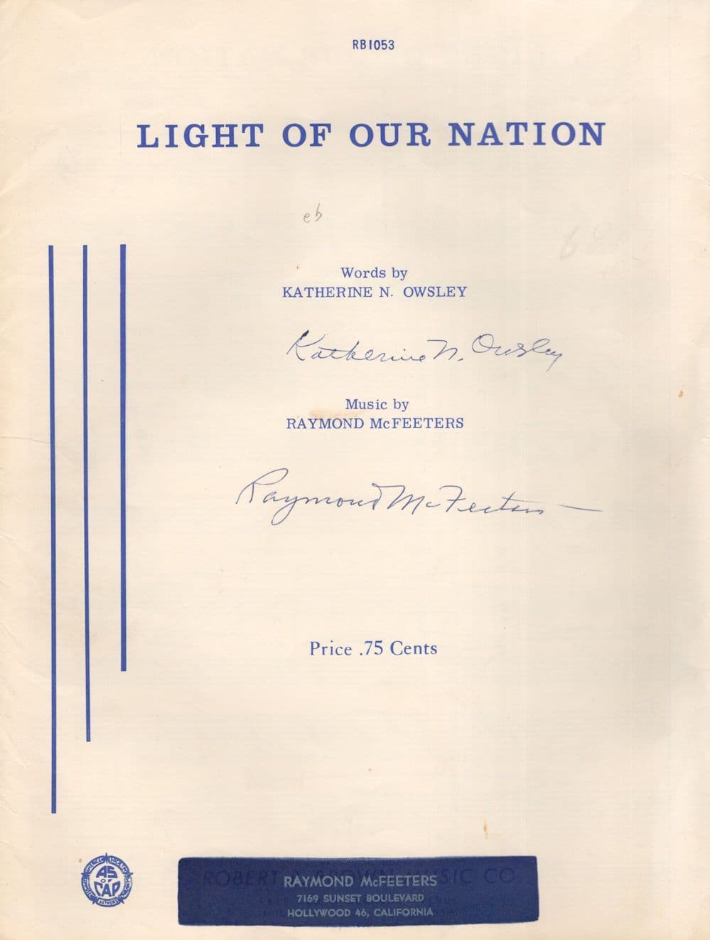 Light Of Our Nation DOUBLE Raymond McFeeters Hand Signed Sheet Music