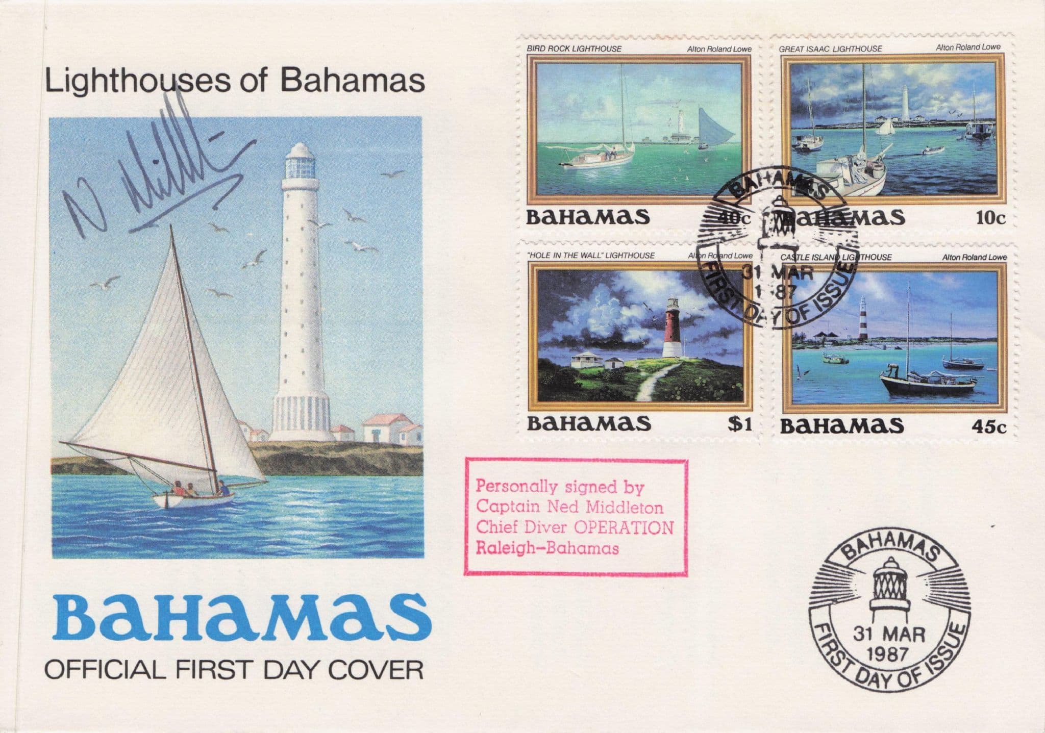 Lighthouse Of Bahamas LIMITED TO 25 1987 Hand Signed FDC