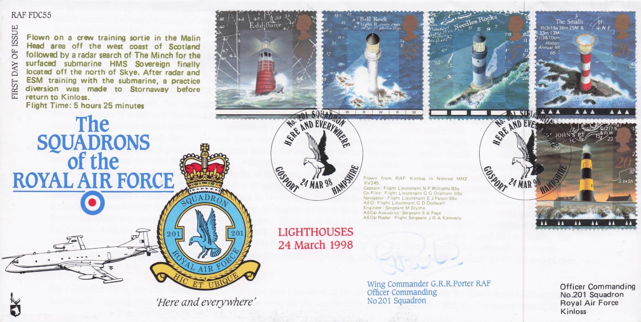 Lighthouses 1998 Hampshire Military Squadrons Of The Royal Air Force Hand Signed FDC
