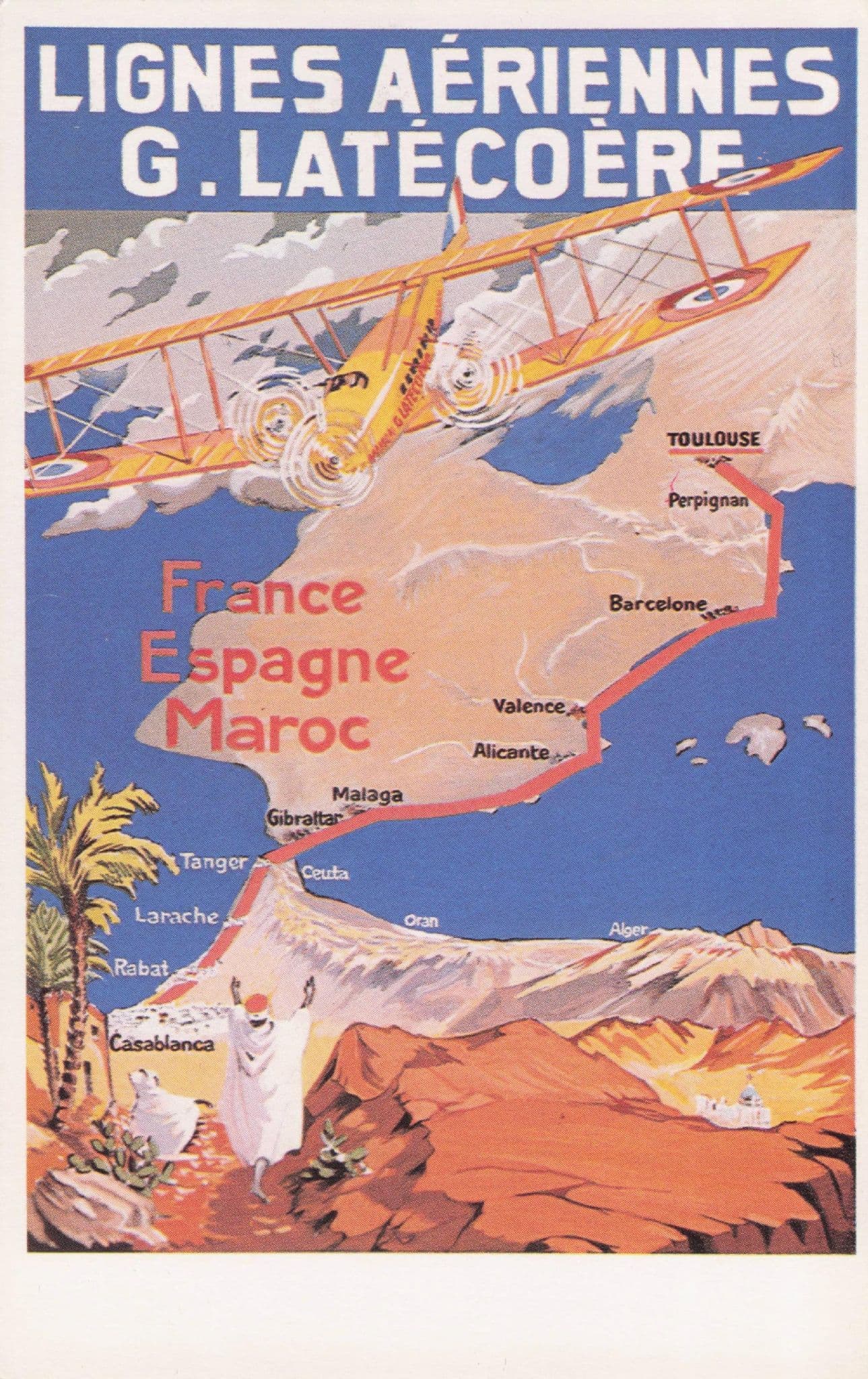 Lignes Aeriennes G Latecouers Maroc France Map Transport Poster Postcard
