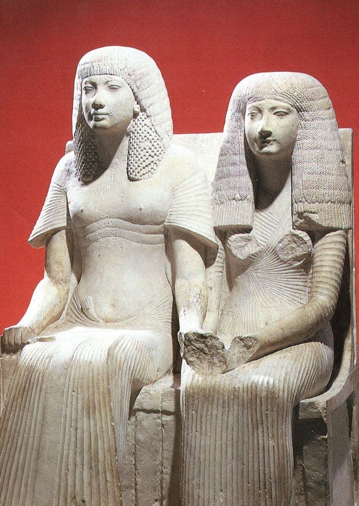 Limestone Pair Statue Thebes Man Woman 18th Century Dynasty Postcard