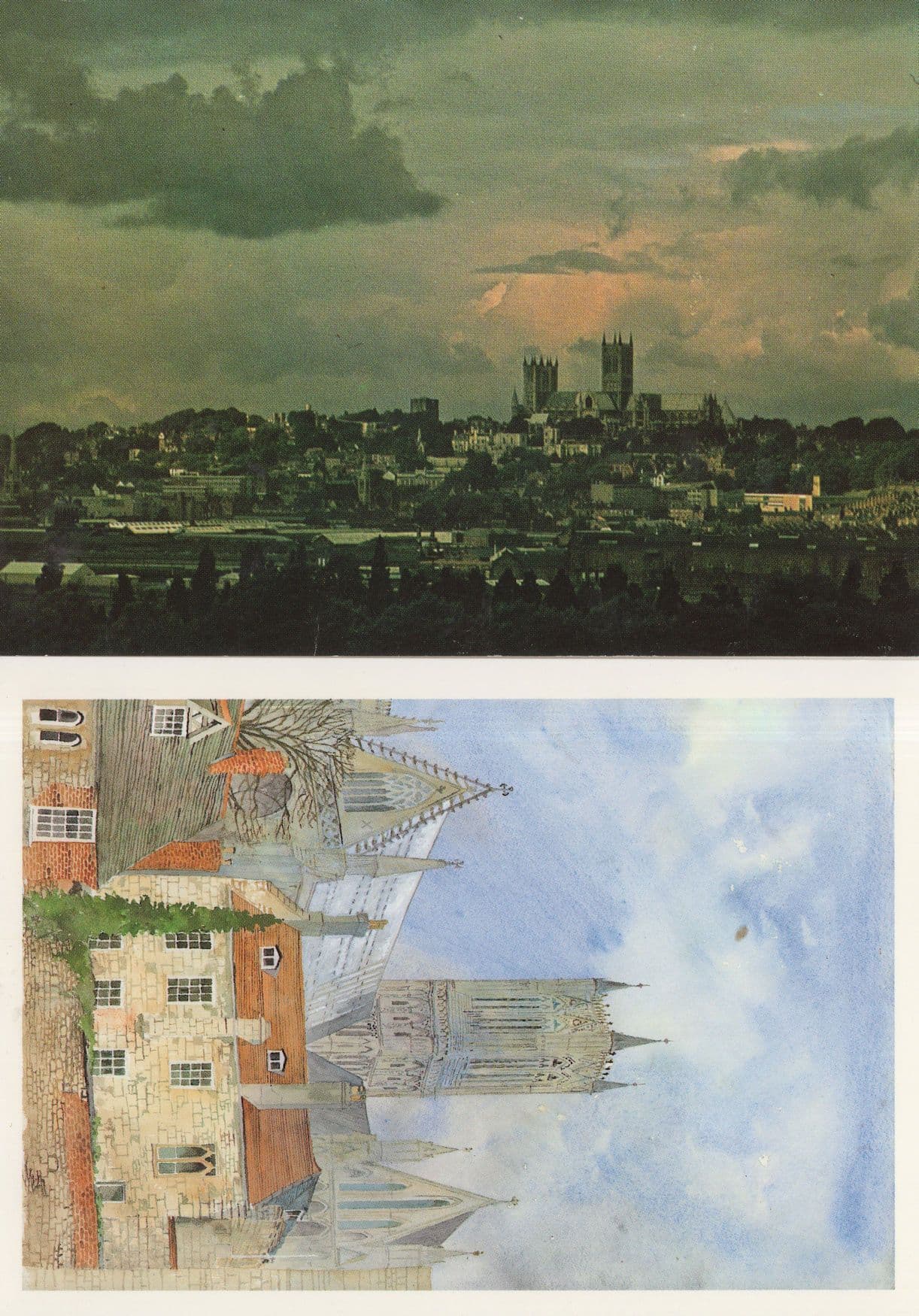 Lincoln Under Storm Clouds From Vicars Court 2x Painting Postcard s