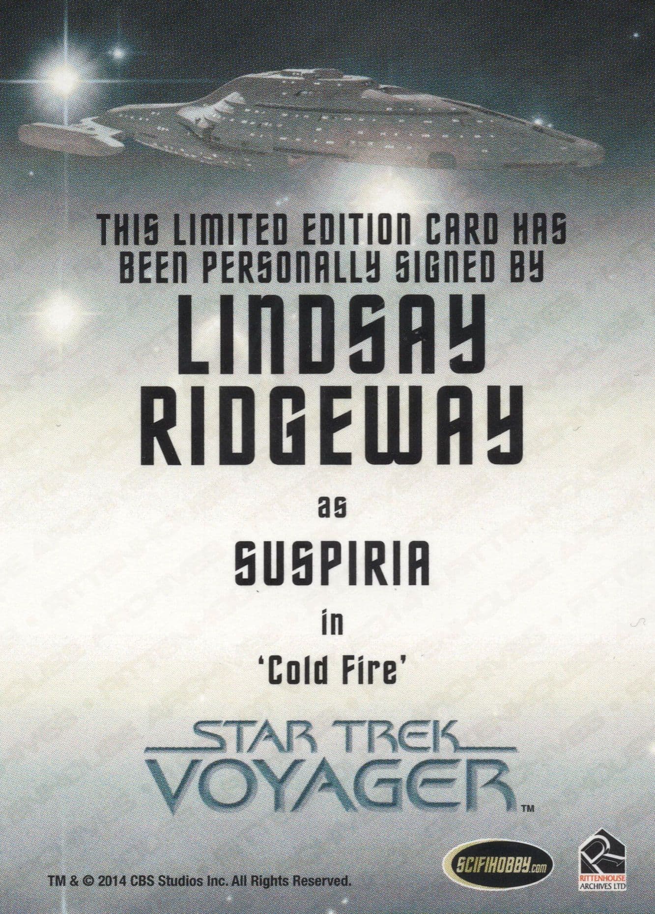 Lindsay Ridgeway Star Trek Voyager Hand Signed Autograph Card