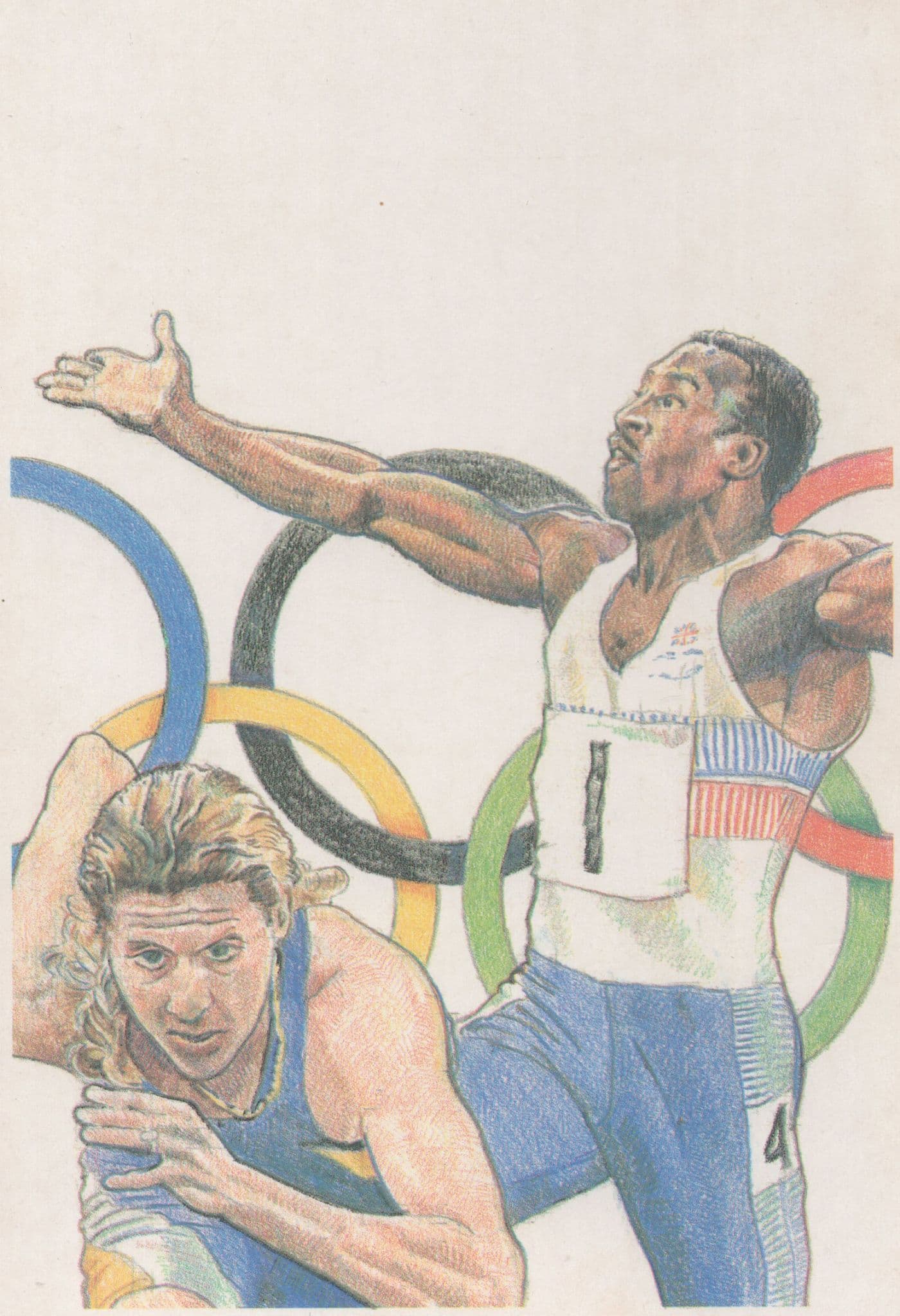 Linford Christie Sally Gunnell British Olympic Games Painting Postcard