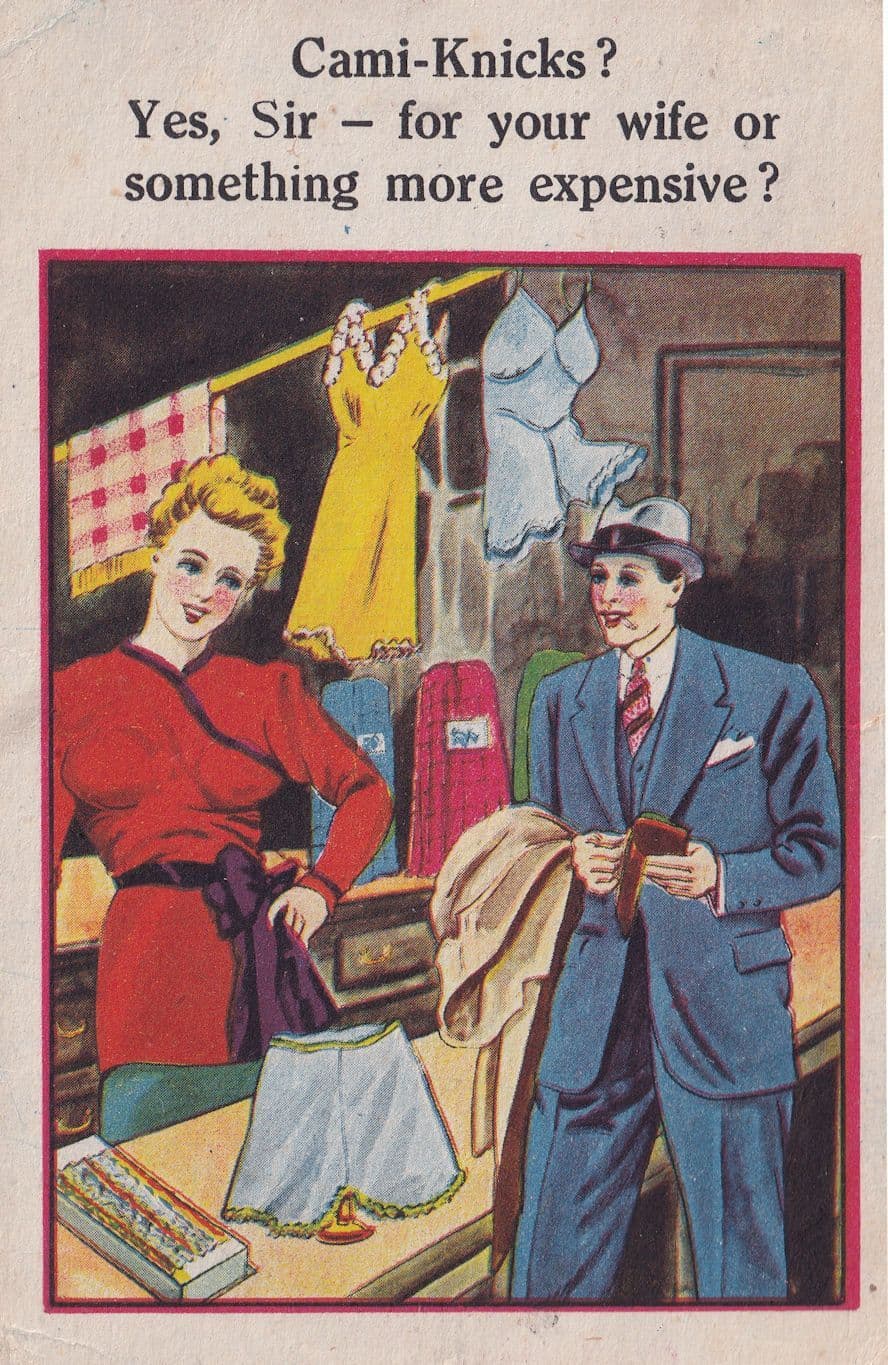 Lingerie Camisole Knickers Market Stall 1940s Comic Humour Postcard