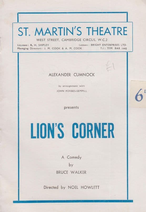 Lions Corner Peter Vaughan Grouty in Porridge Comedy Theatre Programme