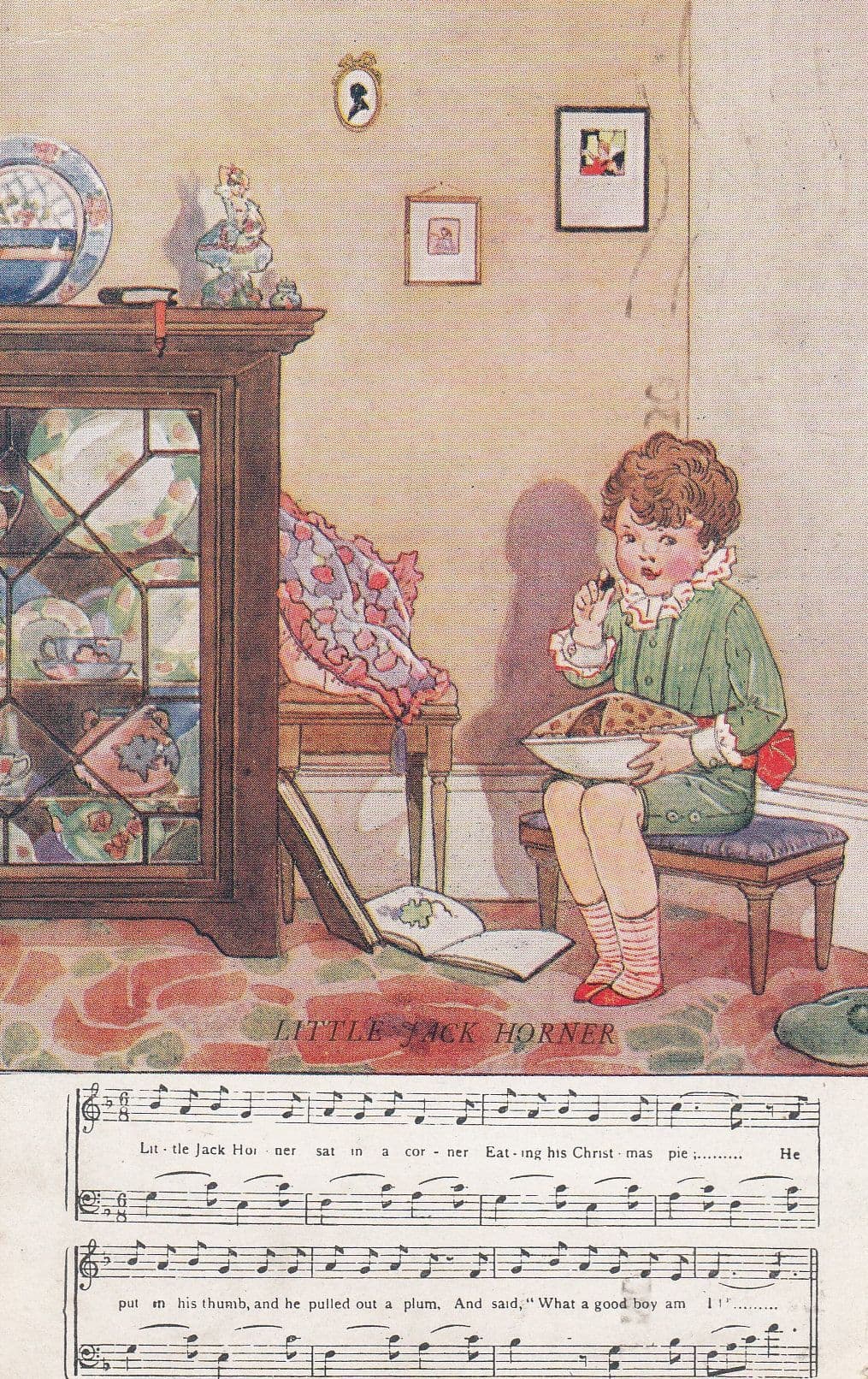 Little Jack Horner Nursery Rhyme Musical Manuscript Postcard