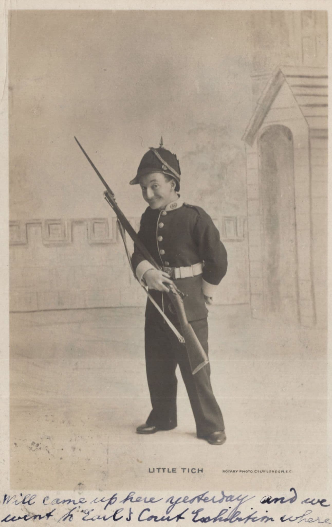 Little Tich Theatre Dwarf As Military Guard Comic Old Postcard