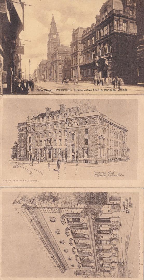 Liverpool Conservative Club University 3x Antique Postcard s