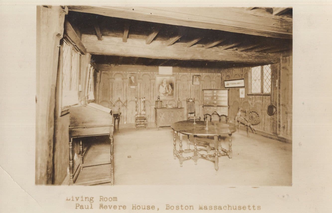 Living Room Paul Revere House Boston Massachusetts USA Real Photo Old Postcard