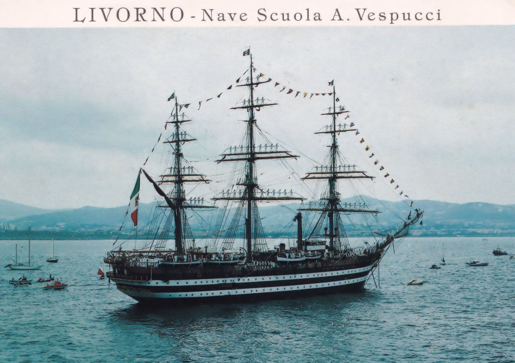 Livorno Ship in Rada Italy Posted On Board The QE2 2x Postcard