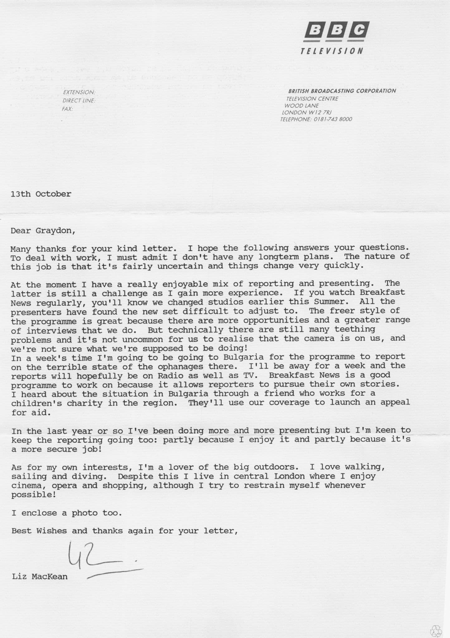 Liz MacKean BBC Newsnight & Jimmy Saville Exposed Hand Signed Letter