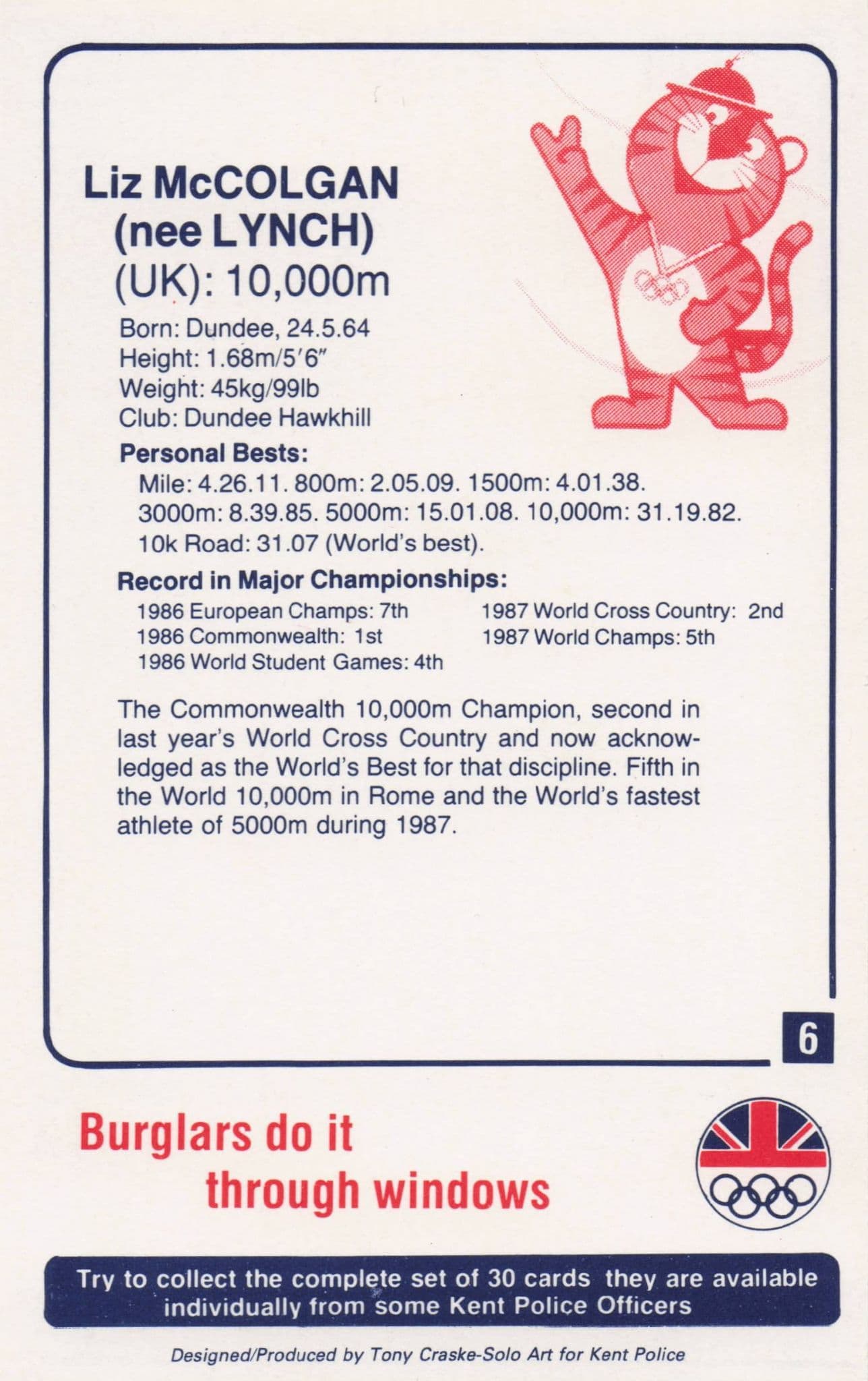 Liz McColgan GB Athlete Olympics 1988 Rare Police Trade Photo Card
