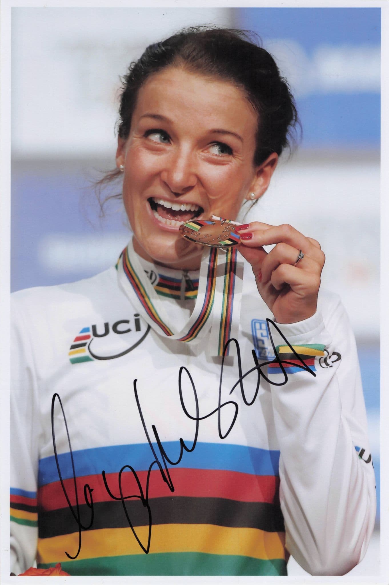 Lizzie Deignan Gold Medal 2016 World Championship 12x8 Hand Signed Photo