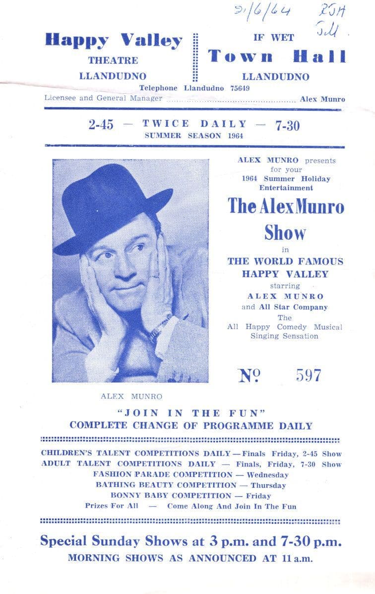 Llandudno Wales Town Hall Alex Munro Show 1964 Theatre Programme