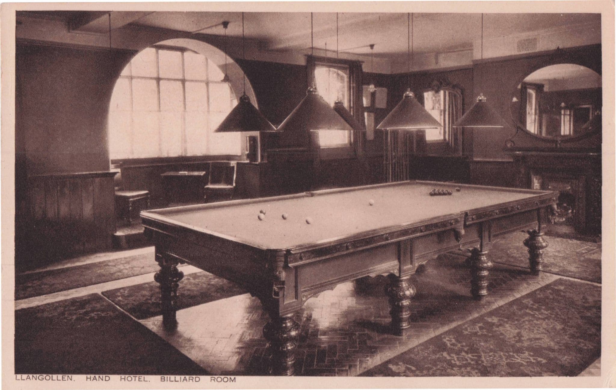 Llangollen Hand Hotel Billiard Snooker Room Welsh Antique Postcard