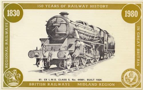 LMS Class 5 44981 Midland Railways Launch Train Postcard