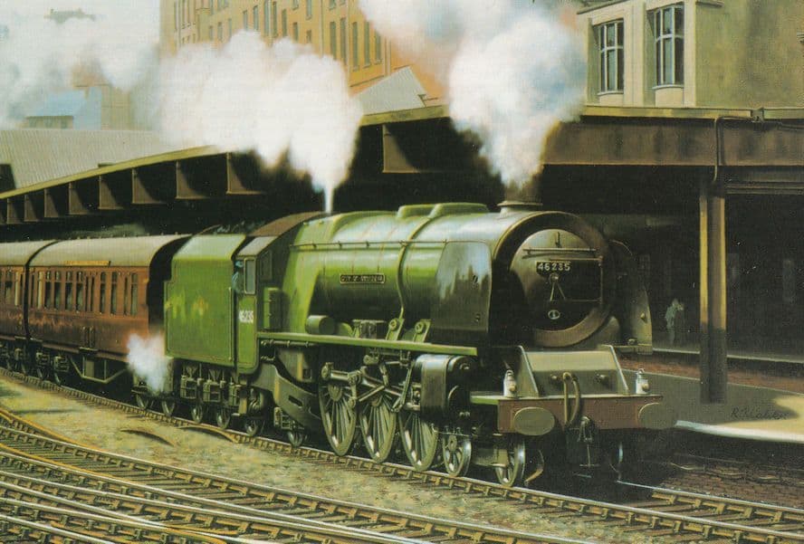 LMS Class 8P 46235 Train at Birmingham Railway Station Postcard